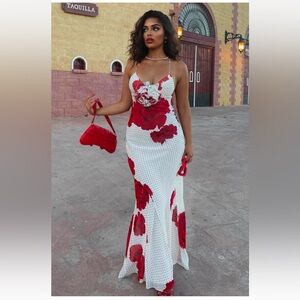 Zara Red and White Floral Maxi Dress